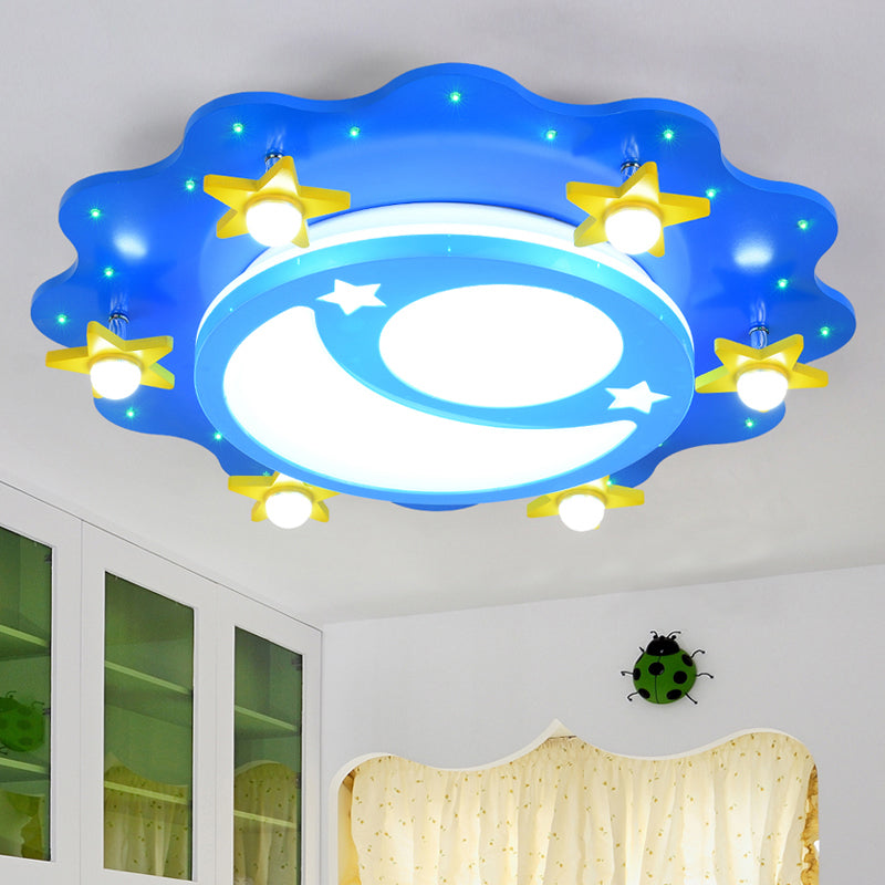 Acrylic Moon and Star Flushmount Light Kids Blue LED Flush Mount Ceiling Light for Bedroom Clearhalo 'Ceiling Lights' 'Close To Ceiling Lights' 'Close to ceiling' 'Flush mount' Lighting' 2282388