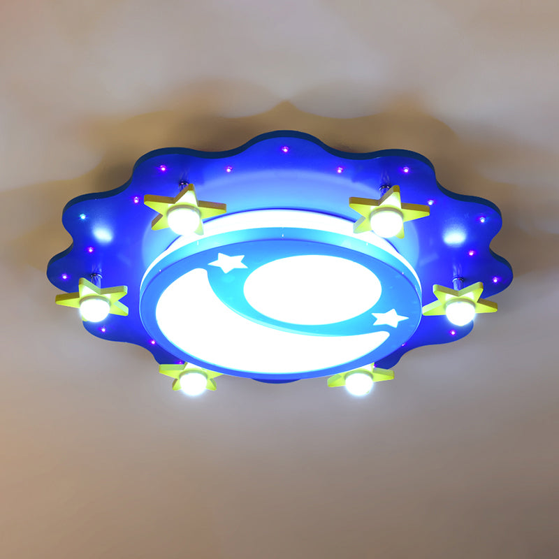 Acrylic Moon and Star Flushmount Light Kids Blue LED Flush Mount Ceiling Light for Bedroom Clearhalo 'Ceiling Lights' 'Close To Ceiling Lights' 'Close to ceiling' 'Flush mount' Lighting' 2282389