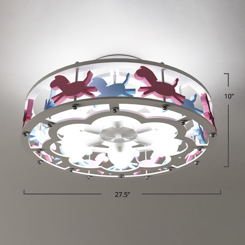 Drum Shaped Semi Flush Mount Lamp Cartoon Metal 6-Light Kids Room Ceiling Lighting in White White Carousel Clearhalo 'Ceiling Lights' 'Close To Ceiling Lights' 'Close to ceiling' 'Semi-flushmount' Lighting' 2282392