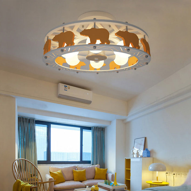 Drum Shaped Semi Flush Mount Lamp Cartoon Metal 6-Light Kids Room Ceiling Lighting in White Clearhalo 'Ceiling Lights' 'Close To Ceiling Lights' 'Close to ceiling' 'Semi-flushmount' Lighting' 2282398