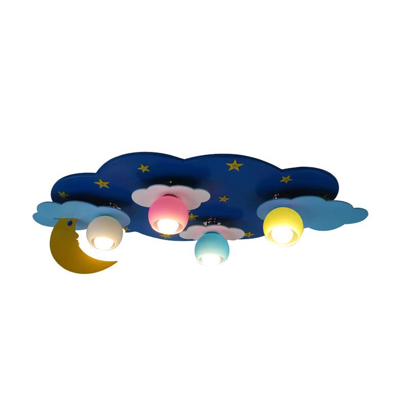 Cartoon Shape Wooden Ceiling Mounted Lamp Kids Style Blue Semi Flush Mount Lighting for Nursery Blue Cloud Clearhalo 'Ceiling Lights' 'Close To Ceiling Lights' 'Close to ceiling' 'Glass shade' 'Glass' 'Pendant Lights' 'Semi-flushmount' Lighting' 2282407