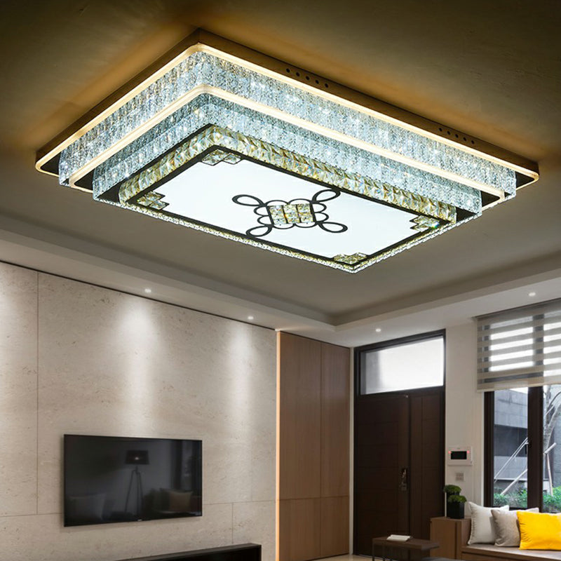 Contemporary Rectangle LED Flush Mount K9 Crystal Living Room Ceiling Light Fixture in Clear Clearhalo 'Ceiling Lights' 'Close To Ceiling Lights' 'Close to ceiling' 'Flush mount' Lighting' 2282418
