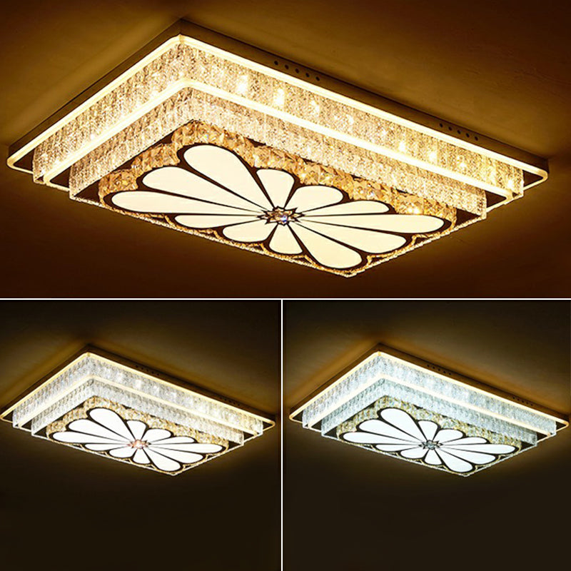 Contemporary Rectangle LED Flush Mount K9 Crystal Living Room Ceiling Light Fixture in Clear Clearhalo 'Ceiling Lights' 'Close To Ceiling Lights' 'Close to ceiling' 'Flush mount' Lighting' 2282421