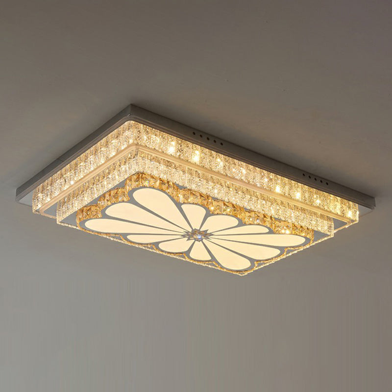 Contemporary Rectangle LED Flush Mount K9 Crystal Living Room Ceiling Light Fixture in Clear Clear A Clearhalo 'Ceiling Lights' 'Close To Ceiling Lights' 'Close to ceiling' 'Flush mount' Lighting' 2282422