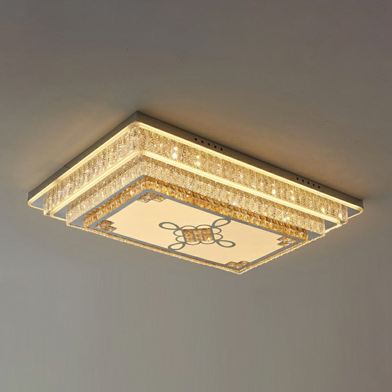 Contemporary Rectangle LED Flush Mount K9 Crystal Living Room Ceiling Light Fixture in Clear Clear B Clearhalo 'Ceiling Lights' 'Close To Ceiling Lights' 'Close to ceiling' 'Flush mount' Lighting' 2282423