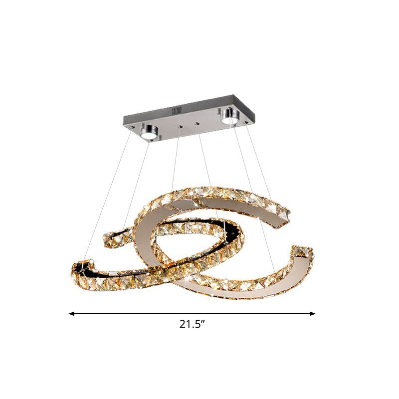 Crystal C Shaped LED Pendant Chandelier Minimalistic Stainless Steel Hanging Ceiling Light Amber 21.5" Clearhalo 'Ceiling Lights' 'Chandeliers' 'Clear' 'Industrial' 'Modern Chandeliers' 'Modern' 'Tiffany' 'Traditional Chandeliers' Lighting' 2282433