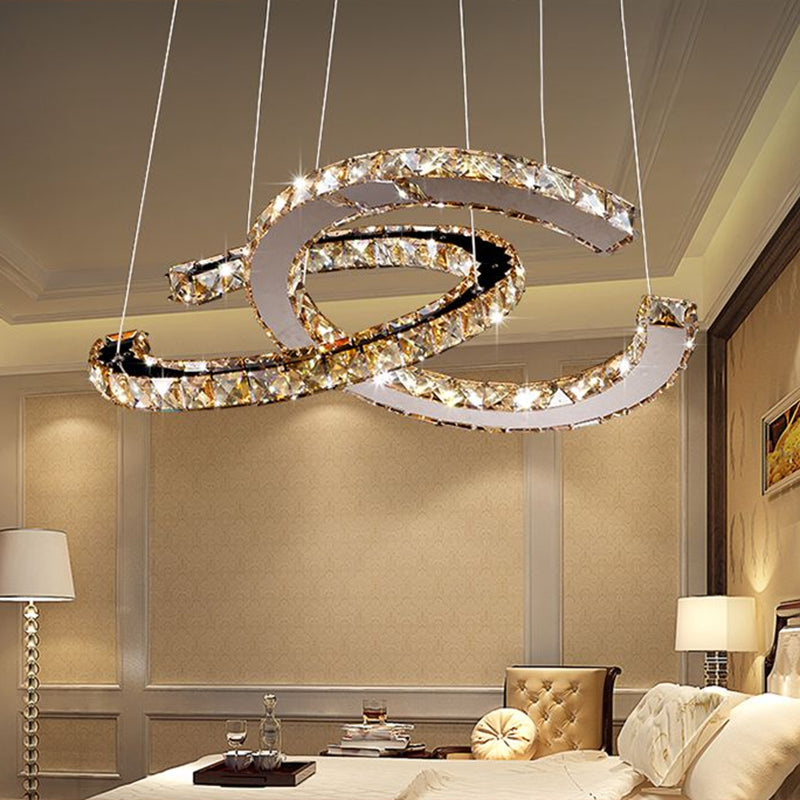 Crystal C Shaped LED Pendant Chandelier Minimalistic Stainless Steel Hanging Ceiling Light Clearhalo 'Ceiling Lights' 'Chandeliers' 'Clear' 'Industrial' 'Modern Chandeliers' 'Modern' 'Tiffany' 'Traditional Chandeliers' Lighting' 2282435