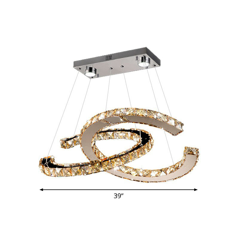 Crystal C Shaped LED Pendant Chandelier Minimalistic Stainless Steel Hanging Ceiling Light Amber 39" Clearhalo 'Ceiling Lights' 'Chandeliers' 'Clear' 'Industrial' 'Modern Chandeliers' 'Modern' 'Tiffany' 'Traditional Chandeliers' Lighting' 2282436