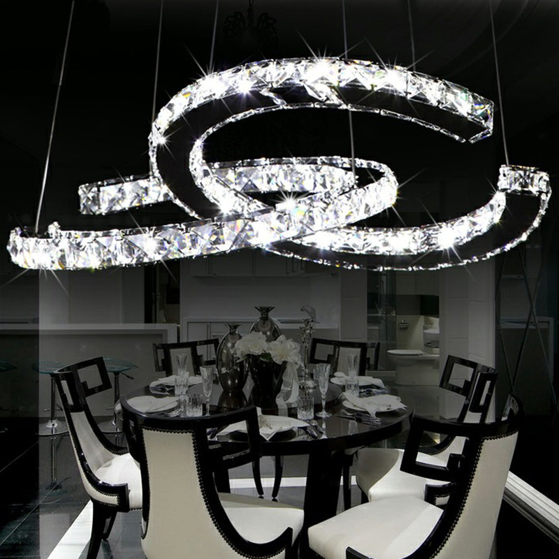 Crystal C Shaped LED Pendant Chandelier Minimalistic Stainless Steel Hanging Ceiling Light Clearhalo 'Ceiling Lights' 'Chandeliers' 'Clear' 'Industrial' 'Modern Chandeliers' 'Modern' 'Tiffany' 'Traditional Chandeliers' Lighting' 2282437