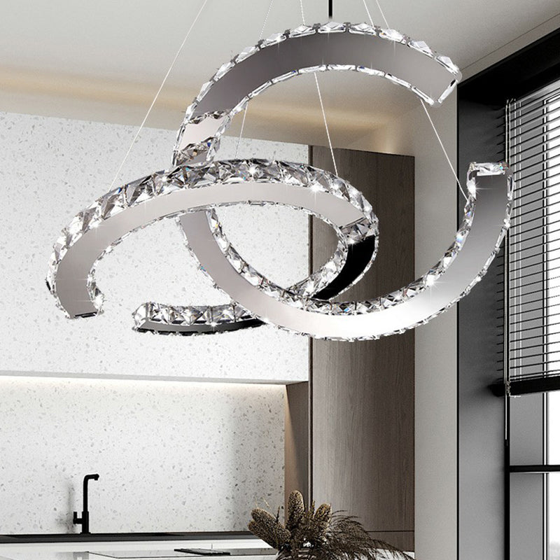 Crystal C Shaped LED Pendant Chandelier Minimalistic Stainless Steel Hanging Ceiling Light Clearhalo 'Ceiling Lights' 'Chandeliers' 'Clear' 'Industrial' 'Modern Chandeliers' 'Modern' 'Tiffany' 'Traditional Chandeliers' Lighting' 2282439