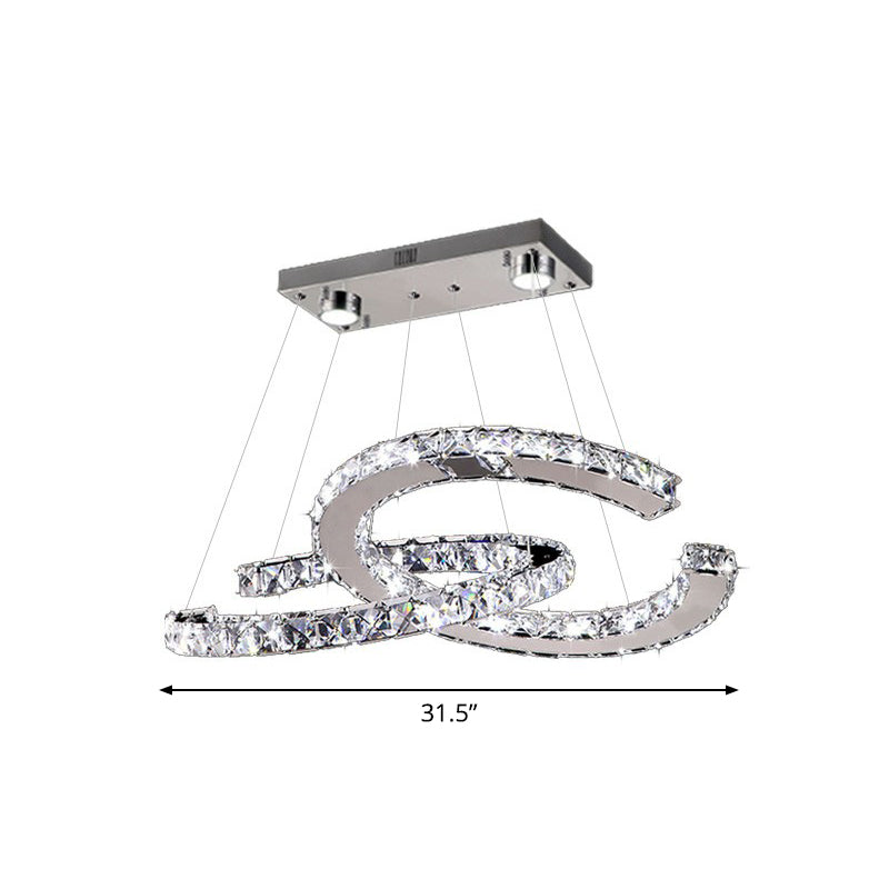 Crystal C Shaped LED Pendant Chandelier Minimalistic Stainless Steel Hanging Ceiling Light Clear 31.5" Clearhalo 'Ceiling Lights' 'Chandeliers' 'Clear' 'Industrial' 'Modern Chandeliers' 'Modern' 'Tiffany' 'Traditional Chandeliers' Lighting' 2282440