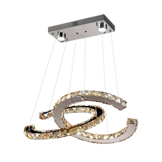 Crystal C Shaped LED Pendant Chandelier Minimalistic Stainless Steel Hanging Ceiling Light Clearhalo 'Ceiling Lights' 'Chandeliers' 'Clear' 'Industrial' 'Modern Chandeliers' 'Modern' 'Tiffany' 'Traditional Chandeliers' Lighting' 2282441