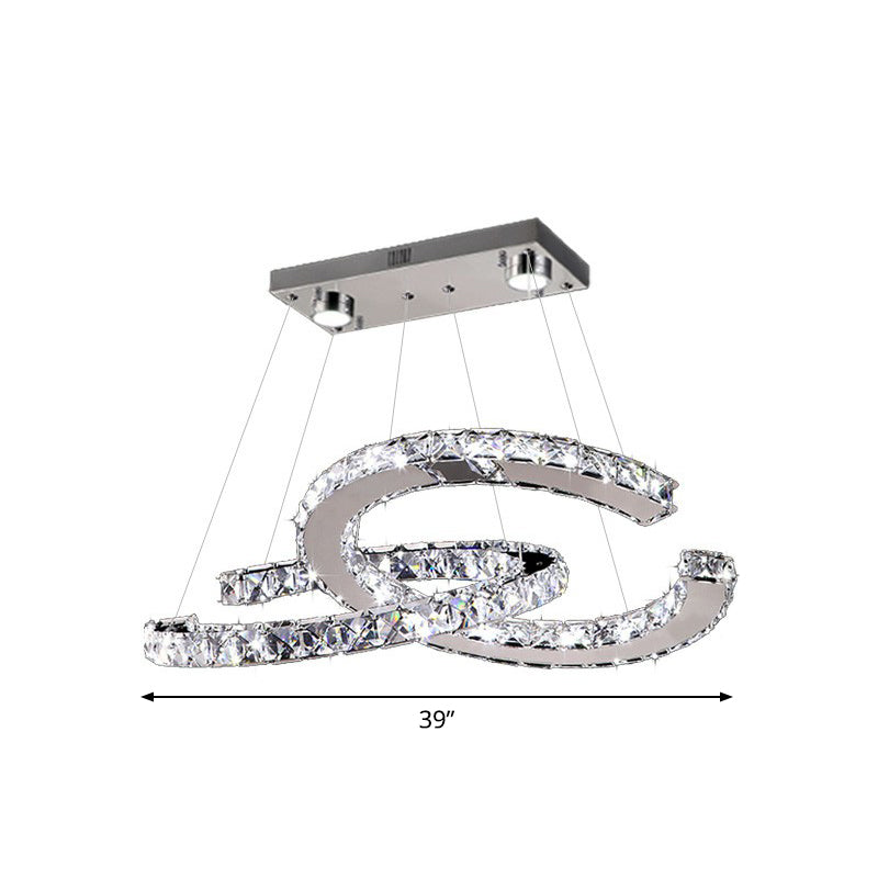 Crystal C Shaped LED Pendant Chandelier Minimalistic Stainless Steel Hanging Ceiling Light Clear 39" Clearhalo 'Ceiling Lights' 'Chandeliers' 'Clear' 'Industrial' 'Modern Chandeliers' 'Modern' 'Tiffany' 'Traditional Chandeliers' Lighting' 2282442