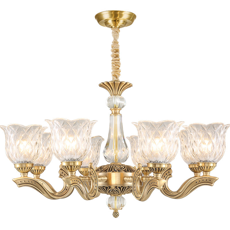 3 Lights Chandelier Lighting Antique Scalloped Clear Crystal Glass Suspension Lamp in Gold Clearhalo 'Ceiling Lights' 'Chandeliers' Lighting' options 2282452