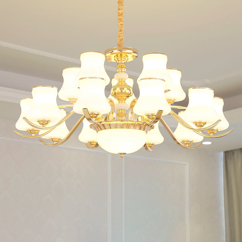 Gold Plated Jar Shaped Hanging Lamp Antique Opal Glass Bedroom Chandelier Light Fixture 15 Gold Clearhalo 'Ceiling Lights' 'Chandeliers' Lighting' options 2282473_e01f8716-e410-4352-a137-8d3d6b1e8ed5