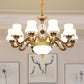 White Glass Flared Chandelier Vintage Dining Room Suspended Lighting Fixture in Brass Clearhalo 'Ceiling Lights' 'Chandeliers' Lighting' options 2282488