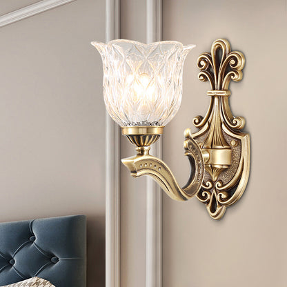 Ruffle Bedroom Wall Light Traditional Wavy Glass Bronze Finish Wall Sconce Light 1.0 Bronze Clearhalo 'Wall Lamps & Sconces' 'Wall Lights' Lighting' 2282511
