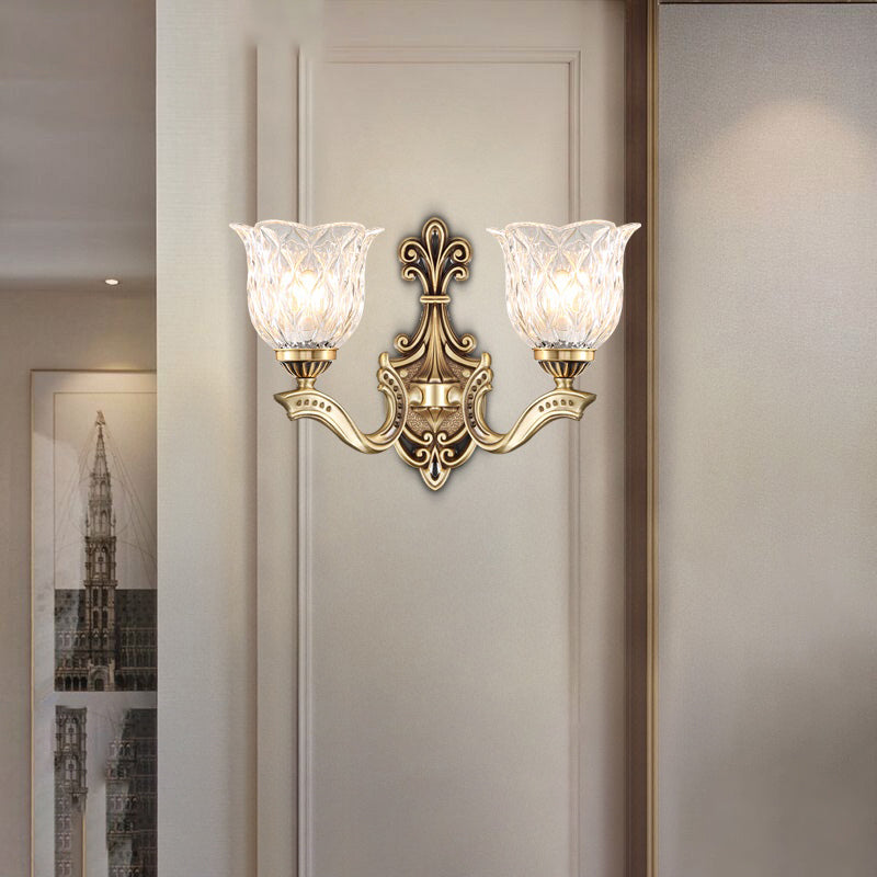 Ruffle Bedroom Wall Light Traditional Wavy Glass Bronze Finish Wall Sconce Light 2.0 Bronze Clearhalo 'Wall Lamps & Sconces' 'Wall Lights' Lighting' 2282512