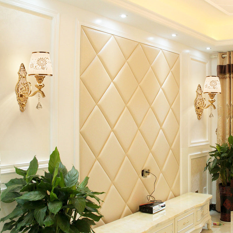 Patterned Glass Gold Wall Light Fixture Tapered Traditional Wall Sconce for Bedroom Clearhalo 'Wall Lamps & Sconces' 'Wall Lights' Lighting' 2282541