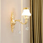 Gold Carved Arm Wall Sconce Light Traditional Metal Bedroom Wall Light with White Lampshade Clearhalo 'Wall Lamps & Sconces' 'Wall Lights' Lighting' 2282548