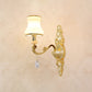 Gold Carved Arm Wall Sconce Light Traditional Metal Bedroom Wall Light with White Lampshade 1.0 White B Clearhalo 'Wall Lamps & Sconces' 'Wall Lights' Lighting' 2282558