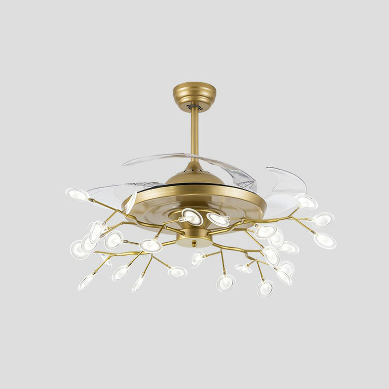 42" Wide Firefly Pendant Fan Lamp Modern Metal Dining Room Semi Flush Mount Ceiling Light 28.0 Gold Remote Clearhalo 'Ceiling Fans with Lights' 'Ceiling Fans' 'Modern Ceiling Fans' 'Modern' Lighting' 2282580