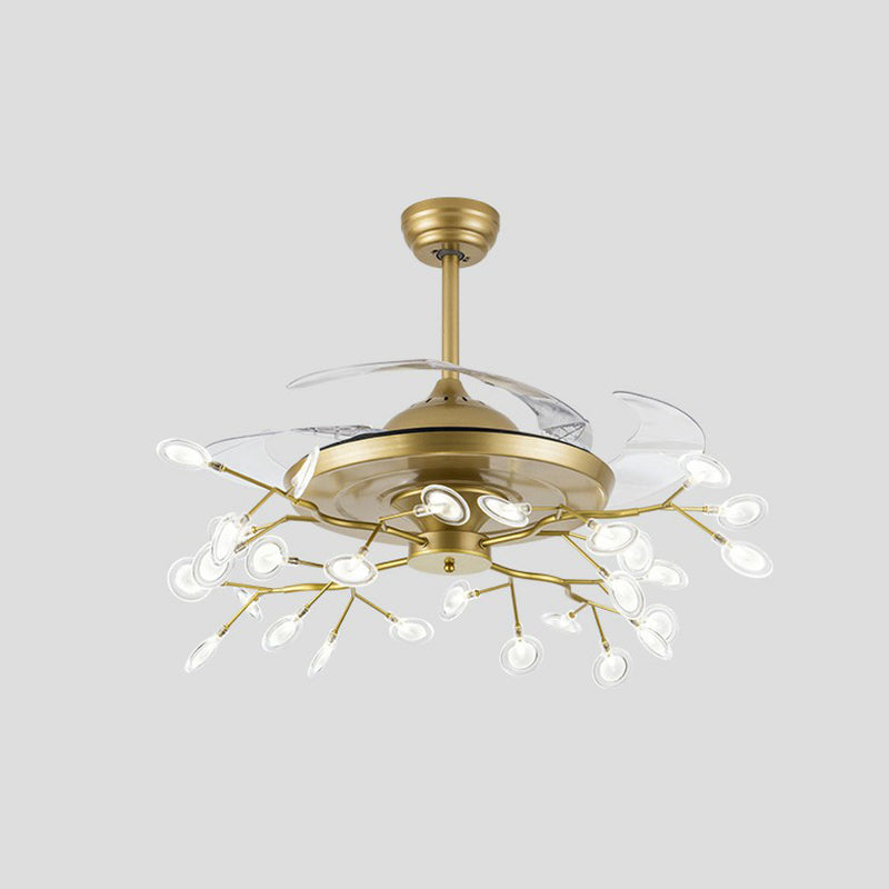 42" Wide Firefly Pendant Fan Lamp Modern Metal Dining Room Semi Flush Mount Ceiling Light 42.0 Gold Remote Clearhalo 'Ceiling Fans with Lights' 'Ceiling Fans' 'Modern Ceiling Fans' 'Modern' Lighting' 2282581