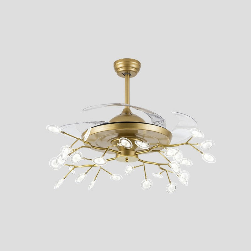 42" Wide Firefly Pendant Fan Lamp Modern Metal Dining Room Semi Flush Mount Ceiling Light 56.0 Gold Remote Clearhalo 'Ceiling Fans with Lights' 'Ceiling Fans' 'Modern Ceiling Fans' 'Modern' Lighting' 2282583