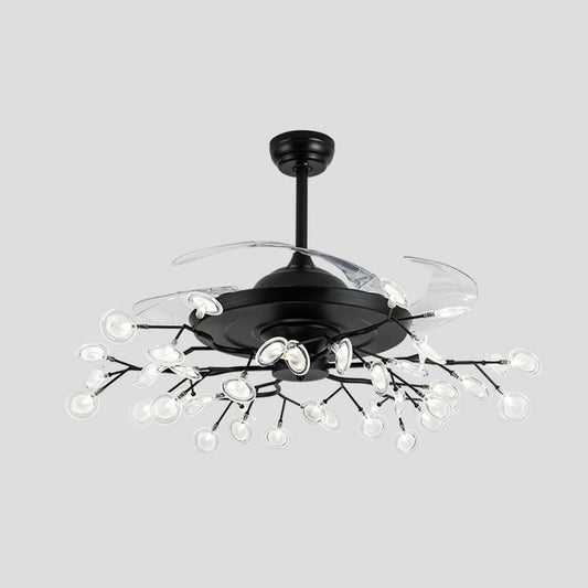 42" Wide Firefly Pendant Fan Lamp Modern Metal Dining Room Semi Flush Mount Ceiling Light 28.0 Black Remote Clearhalo 'Ceiling Fans with Lights' 'Ceiling Fans' 'Modern Ceiling Fans' 'Modern' Lighting' 2282585