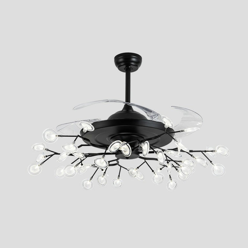 42" Wide Firefly Pendant Fan Lamp Modern Metal Dining Room Semi Flush Mount Ceiling Light 42.0 Black Remote Clearhalo 'Ceiling Fans with Lights' 'Ceiling Fans' 'Modern Ceiling Fans' 'Modern' Lighting' 2282587