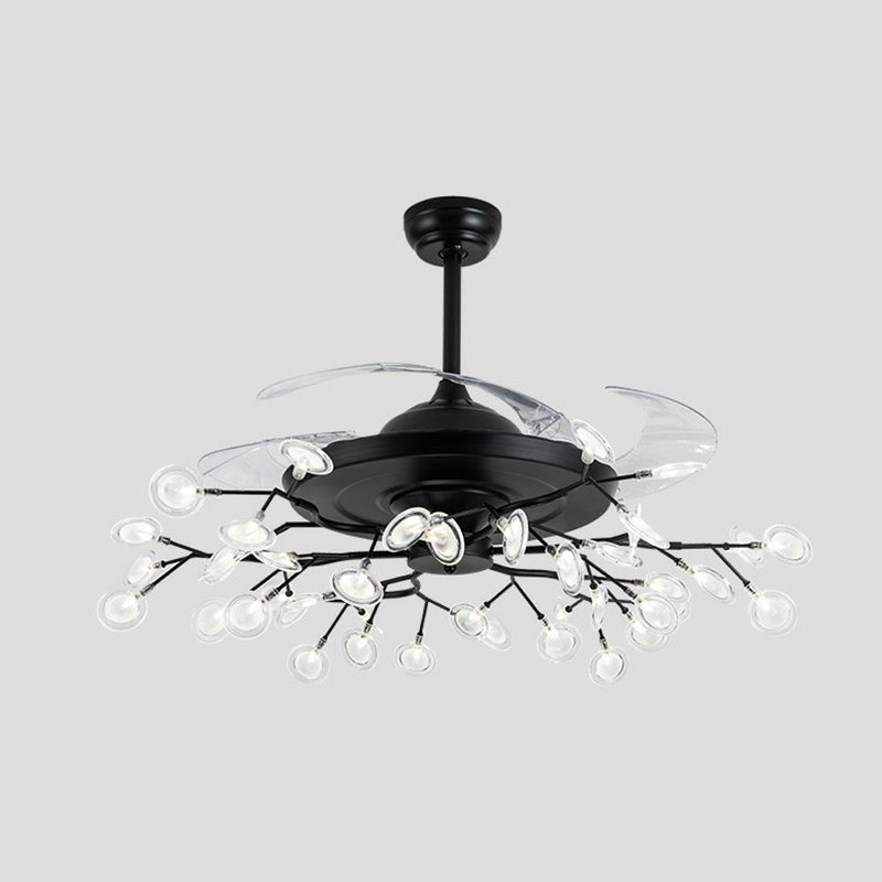 42" Wide Firefly Pendant Fan Lamp Modern Metal Dining Room Semi Flush Mount Ceiling Light 56.0 Black Remote Clearhalo 'Ceiling Fans with Lights' 'Ceiling Fans' 'Modern Ceiling Fans' 'Modern' Lighting' 2282589