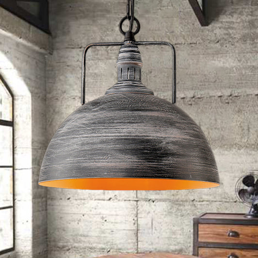 Aged Silver Domed Pendant Lamp Industrial Metal 1 Light Dining Table Hanging Light, 12"/16" Width Aged Silver Clearhalo 'Art Deco Pendants' 'Cast Iron' 'Ceiling Lights' 'Ceramic' 'Crystal' 'Industrial Pendants' 'Industrial' 'Metal' 'Middle Century Pendants' 'Pendant Lights' 'Pendants' 'Tiffany' Lighting' 22825