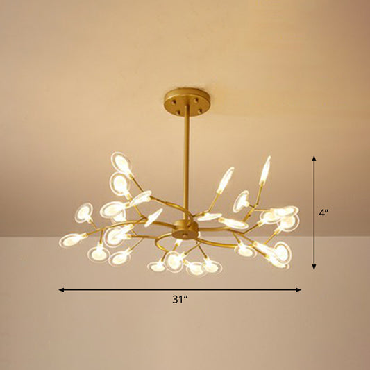 Postmodern Style 30-Light Chandelier Brass Firefly Hanging Light with Acrylic Shade Clearhalo 'Ceiling Lights' 'Chandeliers' 'Clear' 'Industrial' 'Modern Chandeliers' 'Modern' 'Tiffany' 'Traditional Chandeliers' Lighting' 2282605