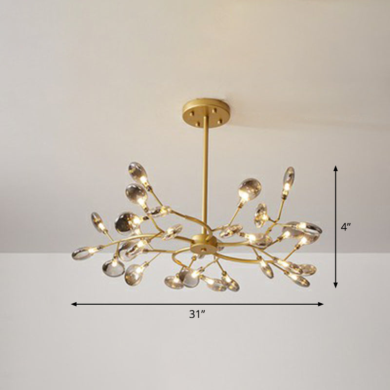 Postmodern Style 30-Light Chandelier Brass Firefly Hanging Light with Acrylic Shade Clearhalo 'Ceiling Lights' 'Chandeliers' 'Clear' 'Industrial' 'Modern Chandeliers' 'Modern' 'Tiffany' 'Traditional Chandeliers' Lighting' 2282606