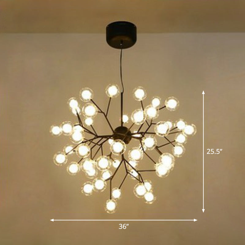 Post-Modern Firefly Pendant Lighting Clear Ball Glass Restaurant Hanging Chandelier 54 Black Clearhalo 'Ceiling Lights' 'Chandeliers' 'Modern Chandeliers' 'Modern' Lighting' 2282626