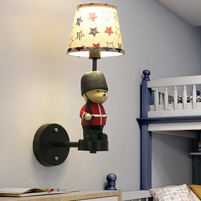 Empire Shade Wall Sconce Kids Style Fabric Single Black Wall Mount Light with Trooper Deco Black Star Clearhalo 'Wall Lamps & Sconces' 'Wall Lights' Lighting' 2282668