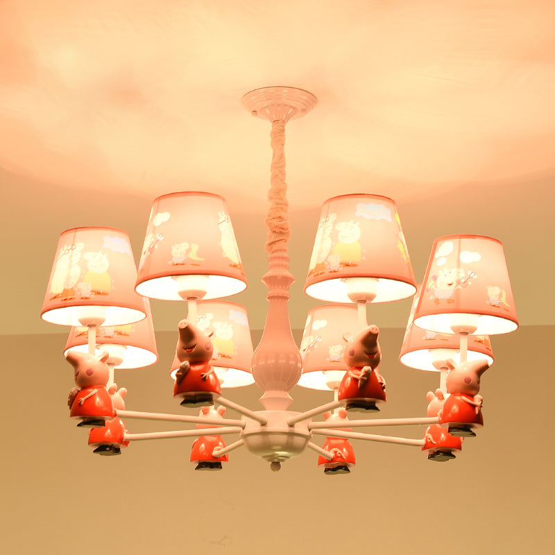 Cartoon Chandelier Lighting White Conical Suspension Light with Tapered Fabric Shade for Kids Room Clearhalo 'Ceiling Lights' 'Chandeliers' Lighting' options 2282712