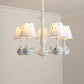 Star Print Fabric Tapered Chandelier Kids White Finish Hanging Lamp with Whale Decor Clearhalo 'Ceiling Lights' 'Chandeliers' Lighting' options 2282727