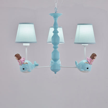 Empire Shade Girls Bedroom Chandelier Fabric Kids Style Hanging Light with Whale Decor 3 Blue Clearhalo 'Ceiling Lights' 'Chandeliers' Lighting' options 2282734_f975e3df-8bc6-4d33-8a68-c6a2016f5216