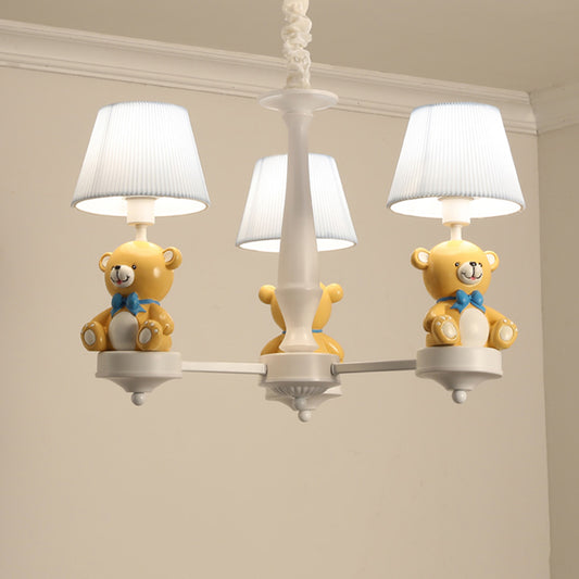 Yellow Bear Toy Chandelier Cartoon Resin Suspension Light with Tapered Gathered Fabric Shade Clearhalo 'Ceiling Lights' 'Chandeliers' Lighting' options 2282743