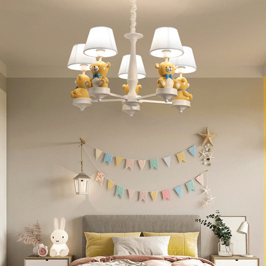 Yellow Bear Toy Chandelier Cartoon Resin Suspension Light with Tapered Gathered Fabric Shade Clearhalo 'Ceiling Lights' 'Chandeliers' Lighting' options 2282744