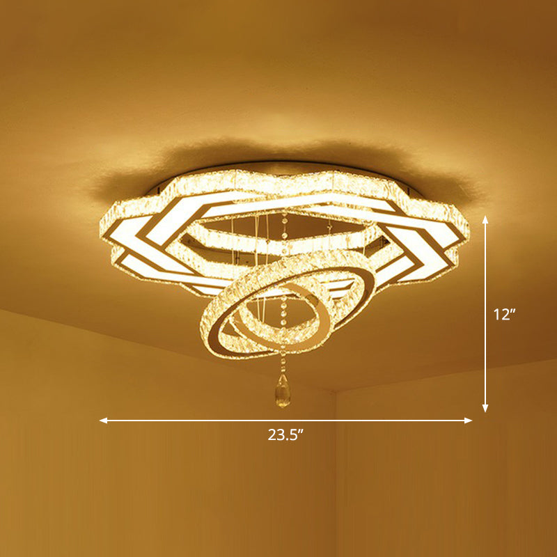 Minimalistic Circular LED Flushmount Light Clear Crystal Living Room Semi Flush Mount Ceiling Fixture Clear 23.5" Flower Clearhalo 'Ceiling Lights' 'Close To Ceiling Lights' 'Close to ceiling' 'Semi-flushmount' Lighting' 2282776