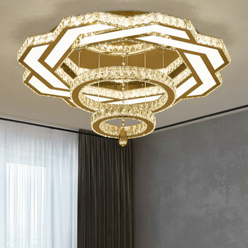 Minimalistic Circular LED Flushmount Light Clear Crystal Living Room Semi Flush Mount Ceiling Fixture Clearhalo 'Ceiling Lights' 'Close To Ceiling Lights' 'Close to ceiling' 'Semi-flushmount' Lighting' 2282777