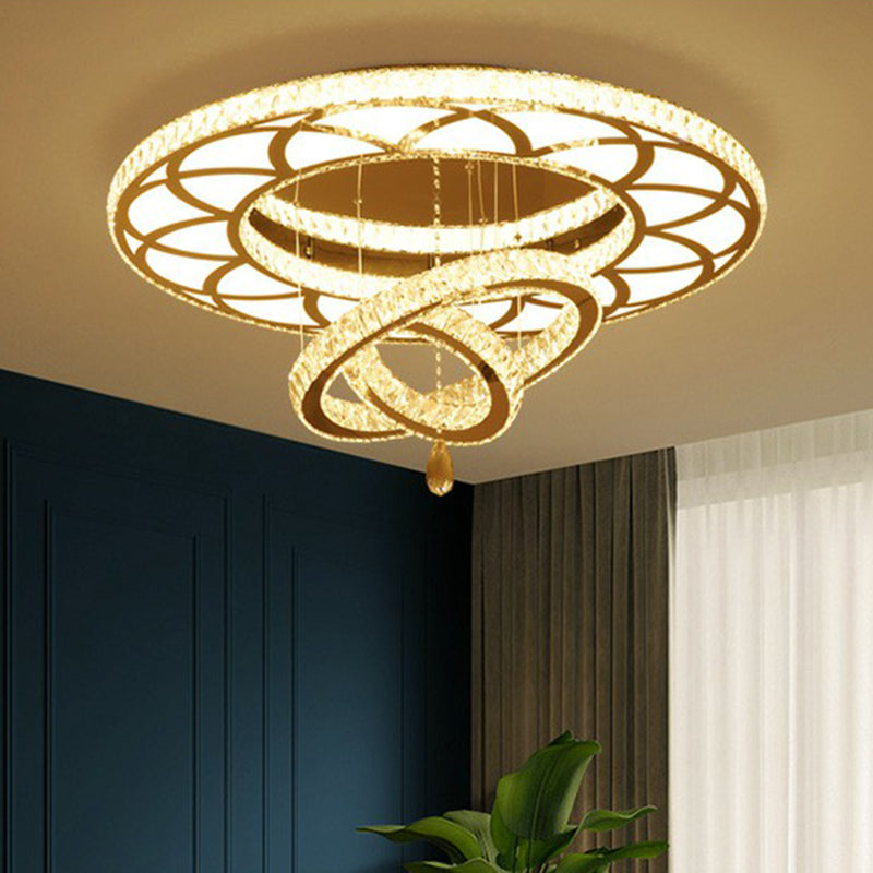Minimalistic Circular LED Flushmount Light Clear Crystal Living Room Semi Flush Mount Ceiling Fixture Clearhalo 'Ceiling Lights' 'Close To Ceiling Lights' 'Close to ceiling' 'Semi-flushmount' Lighting' 2282781