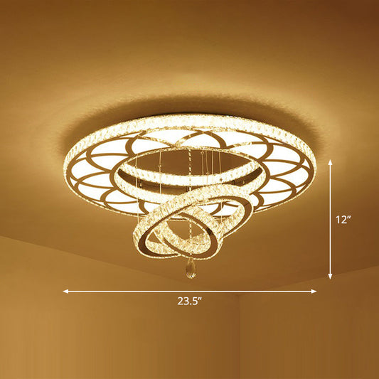 Minimalistic Circular LED Flushmount Light Clear Crystal Living Room Semi Flush Mount Ceiling Fixture Clear 23.5" Round Clearhalo 'Ceiling Lights' 'Close To Ceiling Lights' 'Close to ceiling' 'Semi-flushmount' Lighting' 2282783
