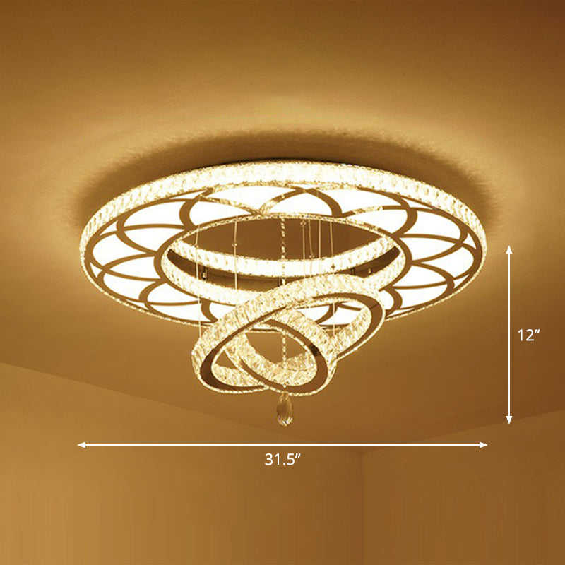 Minimalistic Circular LED Flushmount Light Clear Crystal Living Room Semi Flush Mount Ceiling Fixture Clear 31.5" Round Clearhalo 'Ceiling Lights' 'Close To Ceiling Lights' 'Close to ceiling' 'Semi-flushmount' Lighting' 2282784