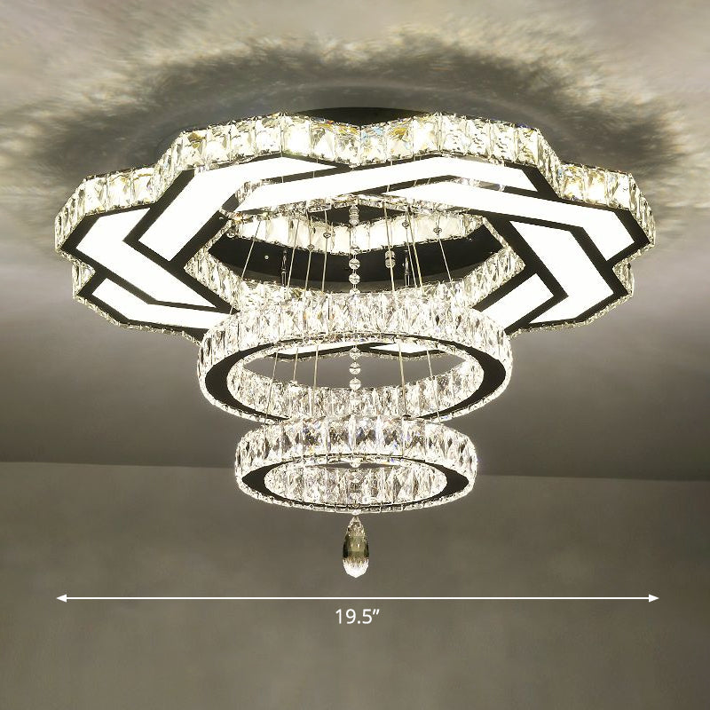 Halo Ring Dining Room Semi Mount Lighting Clear Crystal Minimalist Ceiling Mounted Light Clear 19.5" Polygon Clearhalo 'Ceiling Lights' 'Close To Ceiling Lights' 'Close to ceiling' 'Semi-flushmount' Lighting' 2282787