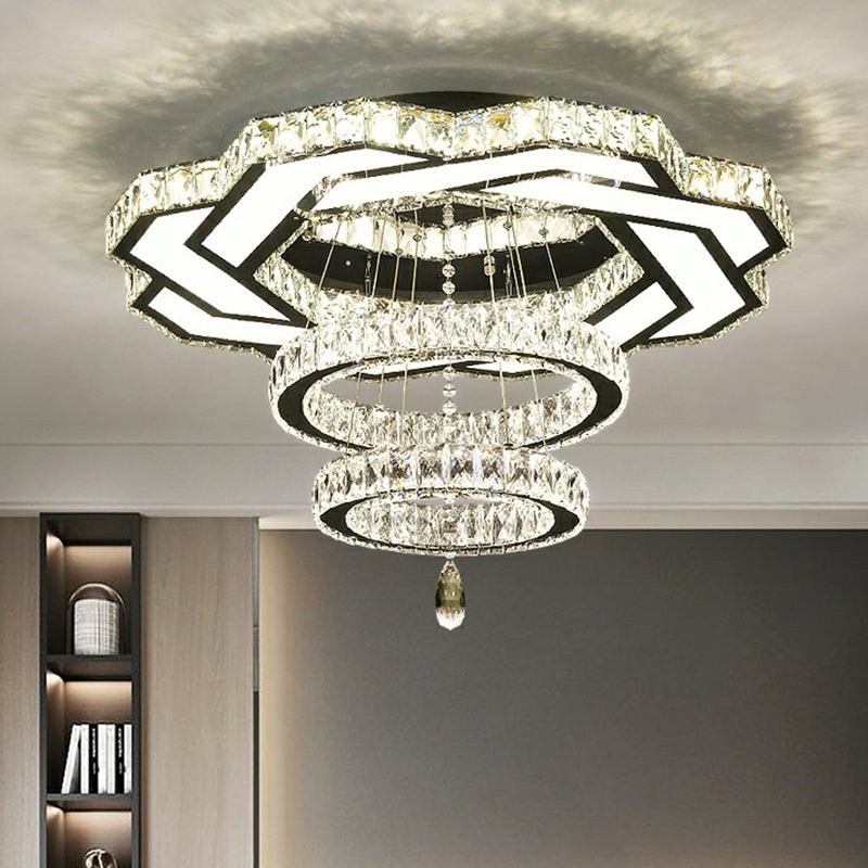 Halo Ring Dining Room Semi Mount Lighting Clear Crystal Minimalist Ceiling Mounted Light Clearhalo 'Ceiling Lights' 'Close To Ceiling Lights' 'Close to ceiling' 'Semi-flushmount' Lighting' 2282789