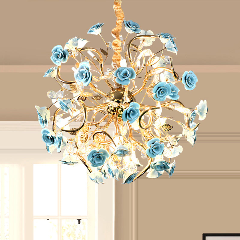 Sputnik Glass Chandelier Light Rustic 18 Lights Dining Room Hanging Lamp Kit in Gold with Flower Design Clearhalo 'Ceiling Lights' 'Chandeliers' 'Close To Ceiling Lights' 'Glass shade' 'Glass' Lighting' 228279