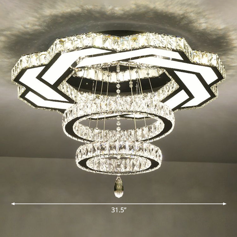 Halo Ring Dining Room Semi Mount Lighting Clear Crystal Minimalist Ceiling Mounted Light Clear 31.5" Polygon Clearhalo 'Ceiling Lights' 'Close To Ceiling Lights' 'Close to ceiling' 'Semi-flushmount' Lighting' 2282790